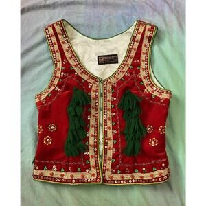 Vintage Polish Folk Art Dance Corset Vest M Velvet beaded Sequin Sz 32 S